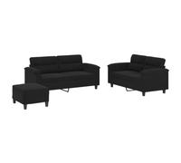 Vidaxl Ensemble De Canapés 3 Pcs Avec Coussins Noir Tissu Microfibre