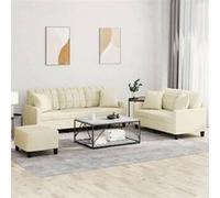 vidaXL Ensemble de Canapés avec Coussins 3 pcs, Canapés avec Accoudoirs et Dossier, Ensemble de Meubles avec Repose-pied 3201394 Beige G