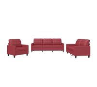 vidaXL Ensemble de Canapés avec Coussins 3 pcs, Canapés avec Accoudoirs et Dossier, Ensemble de Meubles, Mobilier de Salon, Moderne, Rouge Bordeaux Similicuir