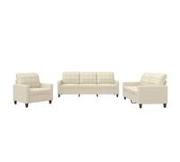 vidaXL Ensemble de Canapés avec Coussins 3 pcs, Canapés avec Accoudoirs et Dossier, Ensemble de Meubles, Mobilier de Salon, Moderne, Crème Similicuir