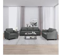 vidaXL Ensemble de canapés 3 pièces avec coussins, accoudoirs et dossier, tissu gris foncé