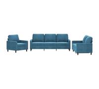 vidaXL Ensemble de Canapés avec Coussins 3 pcs, Canapés avec Accoudoirs Rembourrés, Ensemble de Meubles Salle de Séjour, Moderne, Bleu Velours