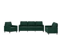 vidaXL Ensemble de Canapés avec Coussins 3 pcs, Canapés avec Accoudoirs Rembourrés, Ensemble de Meubles Salle de Séjour, Moderne, Vert Foncé Velours