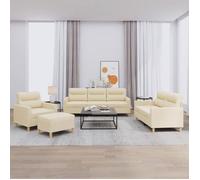vidaXL 4-delige Loungeset met kussens stof crÃmekleurig3201546 Crème