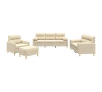 vidaXL Ensemble de Canapés avec Coussins 4 pcs, Canapés avec Accoudoirs, Ensemble de Meubles avec Repose-Pieds Salon, Moderne, Crème Tissu