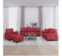 Vidaxl Ensemble De Canapés 4 Pcs Et Coussins Rouge Bordeaux Similicuir Multicolore