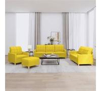 Ensemble de canapés 4 pcs avec coussins Jaune clair Tissu