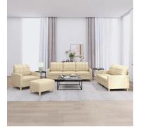 vidaXL Ensemble de canapés 4 pcs – Tissu crème avec coussins