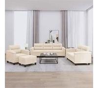 vidaXL Ensemble de Canapés avec Coussins 4 pcs, Canapés avec Accoudoirs et Dossier, Ensemble de Meubles avec Repose-pied 3202301 Beige G