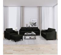 vidaXL Ensemble de canapés 4 pcs – avec coussins, accoudoirs, dossier et repose-pied – Noir tissu