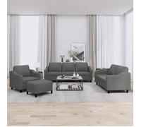 vidaXL Ensemble de canapés 4 pcs avec coussins et repose-pied - Moderne Gris foncé Tissu