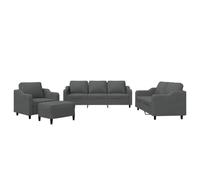 vidaXL Ensemble de canapés 4 pcs avec coussins et repose-pied - Moderne Gris foncé Tissu