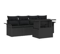 vidaXL Ensemble de canapés d'angle modulaires d'extérieur tissés à la main en polyrotin avec coussins noirs résistants aux intempéries - Polyvalent et facile d'entretien - Convient pour 4 personnes