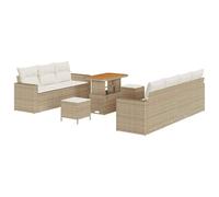 vidaXL Ensemble de Canapés de Jardin 10 Pièces avec Coussins Beige Poly Rotin Acacia