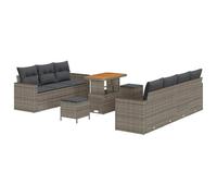 vidaXL Ensemble de Canapés de Jardin 10 Pièces avec Coussins Gris Poly Rattan Acacia
