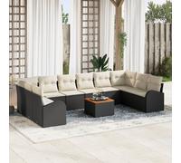 Vidaxl Ensemble De Canapés De Jardin 11 Pièces Avec Coussins Noir Poly Rattan Acacia Noir