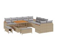 vidaXL Ensemble de canapés de Jardin 13 pièces avec Coussins en Beige Poly rotin Acacia