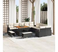 Vidaxl Ensemble De Canapés De Jardin 13 Pièces Avec Coussins En Rattan Poly Noir Acacia, Vidaxl Canapé De Jardin 2 Places Avec Coussins En Rattan Poly Noir, Vidaxl Ensemble De Dîner De Jardin 3 Pièces