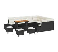Ensemble de Canapés de Jardin 13 Pièces avec Coussins Noir Poly Rattan Acacia, Ensemble de Salle à Manger de Jardin 4 Pièces avec Coussins Noir Poly Rattan Acacia, Canapé de Jardin 2 Places avec Couss