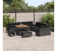 Vidaxl Ensemble De Canapés De Jardin 13 Pièces Avec Coussins Noir Rattan Acacia, Vidaxl Canapé De Jardin 2 Places Avec Rangement Et Coussins Noir Rattan Poly, Vidaxl Ensemble De Salle À Manger De Jard
