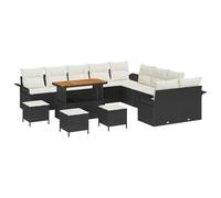 vidaXL Ensemble de canapés de Jardin 14 pièces avec Coussins Noir Poly rotin Acacia