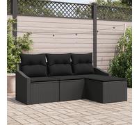 Vidaxl Ensemble De Canapés De Jardin 4 Pièces Avec Coussins Rattan Poly Noir Noir