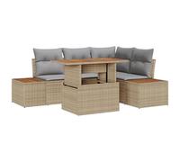 vidaXL Ensemble de Canapés de Jardin 5 Pièces avec Coussins Beige en Rattan Poly