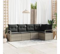 Vidaxl Ensemble De Canapés De Jardin 5 Pièces Avec Oreillers Gris Clair Rattan Poly, Vidaxl Canapé De Jardin 2 Places Avec Rangement Et Oreillers Gris Rattan Poly