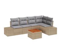 vidaXL Ensemble de Canapés de Jardin 6 pièces avec Coussins Beige Rattan Acacia