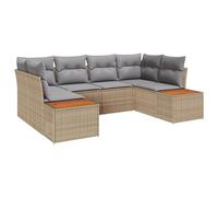 vidaXL Ensemble de canapés de Jardin 6 pièces avec Coussins Beige Rotin Poly Acacia