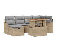 vidaXL Ensemble de canapés de Jardin 7 pièces avec Coussins Beige Poly Rattan
