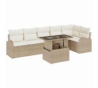 vidaXL Ensemble de canapés de Jardin 7 pièces avec Coussins Beiges en Rattan synthétique, Parfait pour 6 Personnes. Idéal pour Un Coin Lounge Moderne en extérieur.