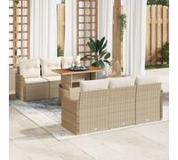 Vidaxl Ensemble De Canapés De Jardin 7 Pièces Avec Coussins Beiges En Rotin Poly Acacia, Vidaxl Canapé De Jardin 2 Places Avec Coussins Beiges En Rotin Poly