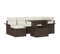 vidaXL Ensemble de Canapés de Jardin 7 Pièces avec Coussins Rotin Poly Marron