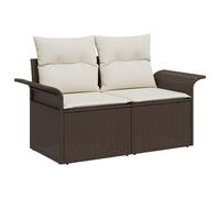 Vidaxl Ensemble De Canapés De Jardin 7 Pièces Avec Coussins Rotin Poly Marron, Vidaxl Canapé De Jardin 2 Places Avec Rangement Et Coussins Rotin Poly Marron