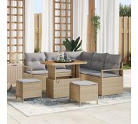 Vidaxl Ensemble De Canapés De Jardin 8 Pièces Avec Coussins Beige Poly Rotin Acacia, Vidaxl Canapé De Jardin 2 Places Avec Coussins Beige Poly Rotin, Vidaxl Ensemble De Salle À Manger De Jardin 3 Pièc
