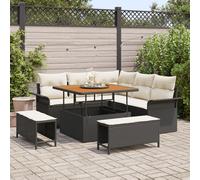 Vidaxl Ensemble De Canapés De Jardin 8 Pièces Avec Coussins Noir Poly Rattan Acacia, Vidaxl Canapé De Jardin 2 Places Avec Coussins Noir Poly Rattan, Vidaxl Ensemble De Salle À Manger De Jardin 3 Pièc