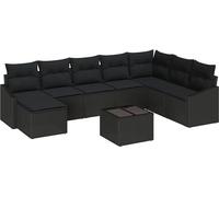 vidaXL Ensemble de canapés de jardin 9 pcs noir poly rotin