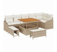 Vidaxl Ensemble De Canapé De Jardin 9 Pièces Avec Coussins Beige Rattan Poly Acacia, Vidaxl Canapé De Jardin 2 Places Avec Coussins Beige Rattan Poly, Vidaxl Ensemble Salle À Manger Jardin 3 Pièces Av