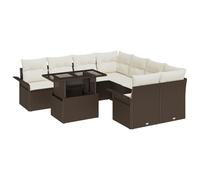 vidaXL Ensemble de Canapés de Jardin 9 Pièces avec Coussins Marron en Rattan Poly