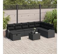 Vidaxl Ensemble De Canapés De Jardin 9 Pièces Avec Coussins Noir Rattan Poly Noir