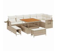vidaXL Ensemble de canapés de jardin 9 pièces avec des coussins beiges en rotin synthétique résistant aux UV. Parfait pour un salon extérieur sur le balcon ou la terrasse. Collection moderne et stylée