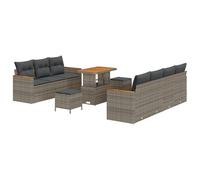 vidaXL Ensemble de Canapés de Jardin de 10 Pièces avec Coussins Gris Poly Rotin Acacia