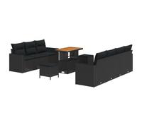 vidaXL Ensemble de canapés de Jardin de 10 pièces avec Coussins rotin Noir Poly Acacia