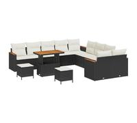 vidaXL Ensemble de canapés de Jardin de 13 pièces avec Coussins en Poly rotin Noir Acacia, Ensemble de Salle à Manger de Jardin de 3 pièces avec Coussins en Poly rotin Noir Acacia