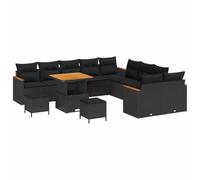 vidaXL Ensemble de canapés de Jardin de 13 pièces avec Coussins Noir Poly Rotin Acacia