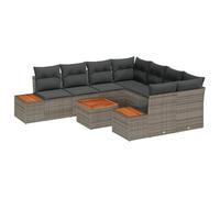 vidaXL Ensemble de Canapés de Jardin de 9 Pièces avec Oreillers Gris Rattan Synthétique Acacia