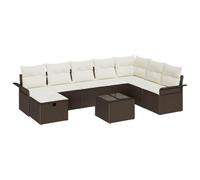 Ensemble De Canapés De Jardin De 9 Pièces Vidaxl Avec Oreillers Marron Poly Rattan, Canapé De Jardin 2 Places Vidaxl Avec Rangement Et Oreillers Marron Poly Rattan