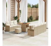 Vidaxl Ensemble De Canapés De Jardin En 10 Pièces Avec Coussins Beige Poly Rattan Acacia, Vidaxl Canapé De Jardin 2 Places Avec Coussins Beige Poly Rattan, Vidaxl Ensemble De Diner De Jardin En 3 Pièc
