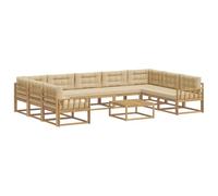 vidaXL Ensemble de canapés d'extérieur 10 pcs Blanc et Beige, Ensemble de canapés d'extérieur, mobilier de Jardin Moderne, canapé en Acacia, Coin détente, Installation terrasse